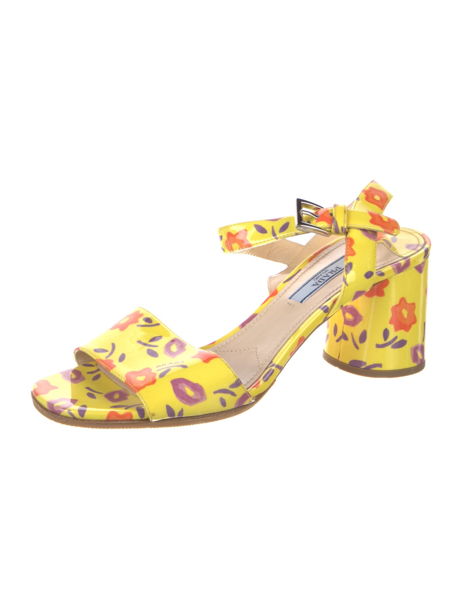 Prada Patent Leather Floral Print Sandals